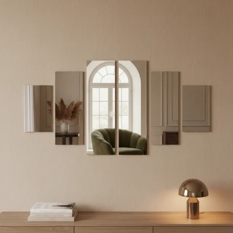 Kit de seis espelhos decorativos em forma de painel para sala, corredor ou quarto