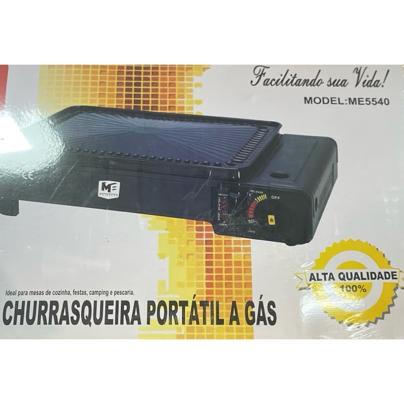 Churrasqueira portátil a gás de alta qualidade, modelo ME5540, ideal para mesas de cozinha, festas, camping e pescaria.