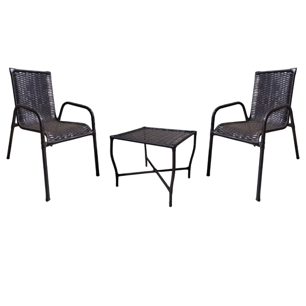 Kit 2 cadeiras Romana com mesa de fibra junco sintética preta para jardim