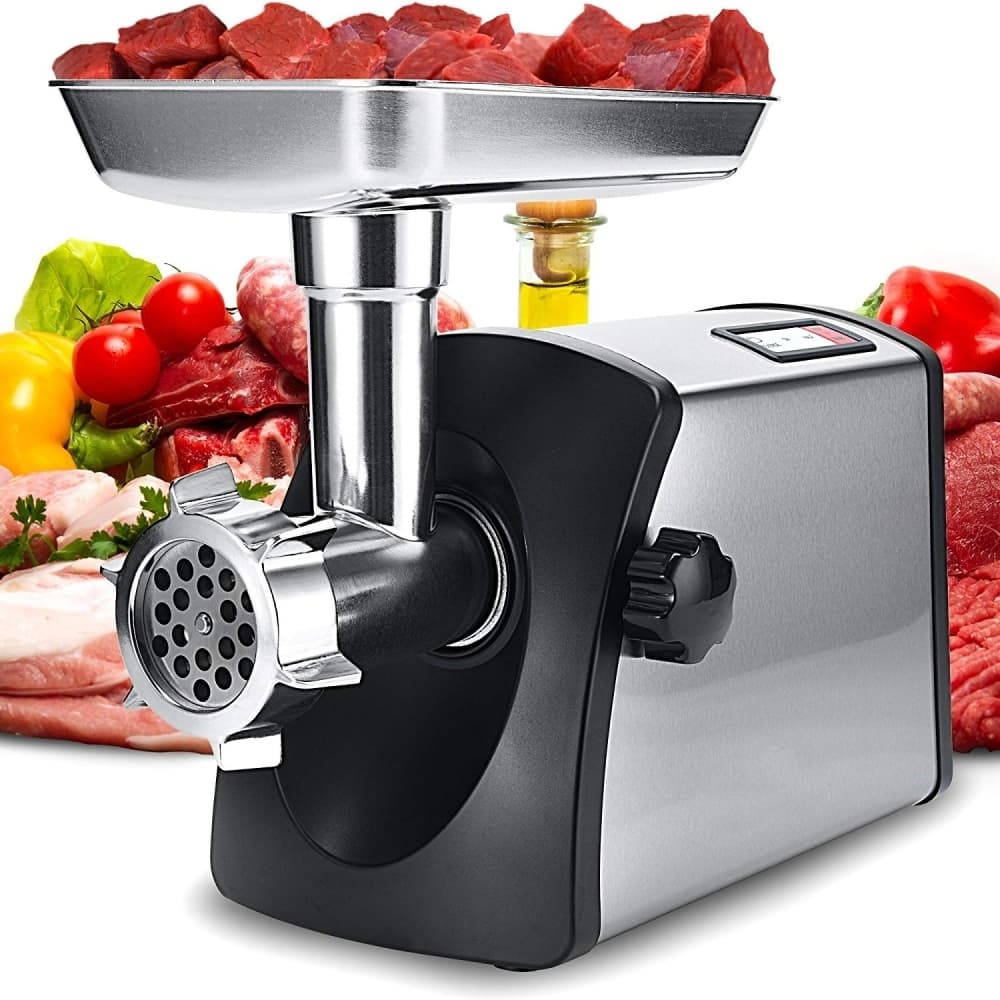 Moedor de carne elétrico profissional 1000W preto e prata