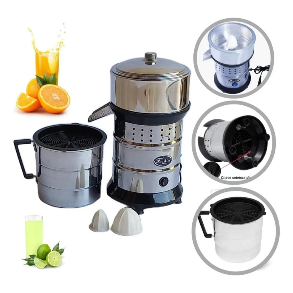 Extrator Suco 500w Bivolt Laranja Limão Profissional Industrial Inox Para Lanchonetes e Restaurantes