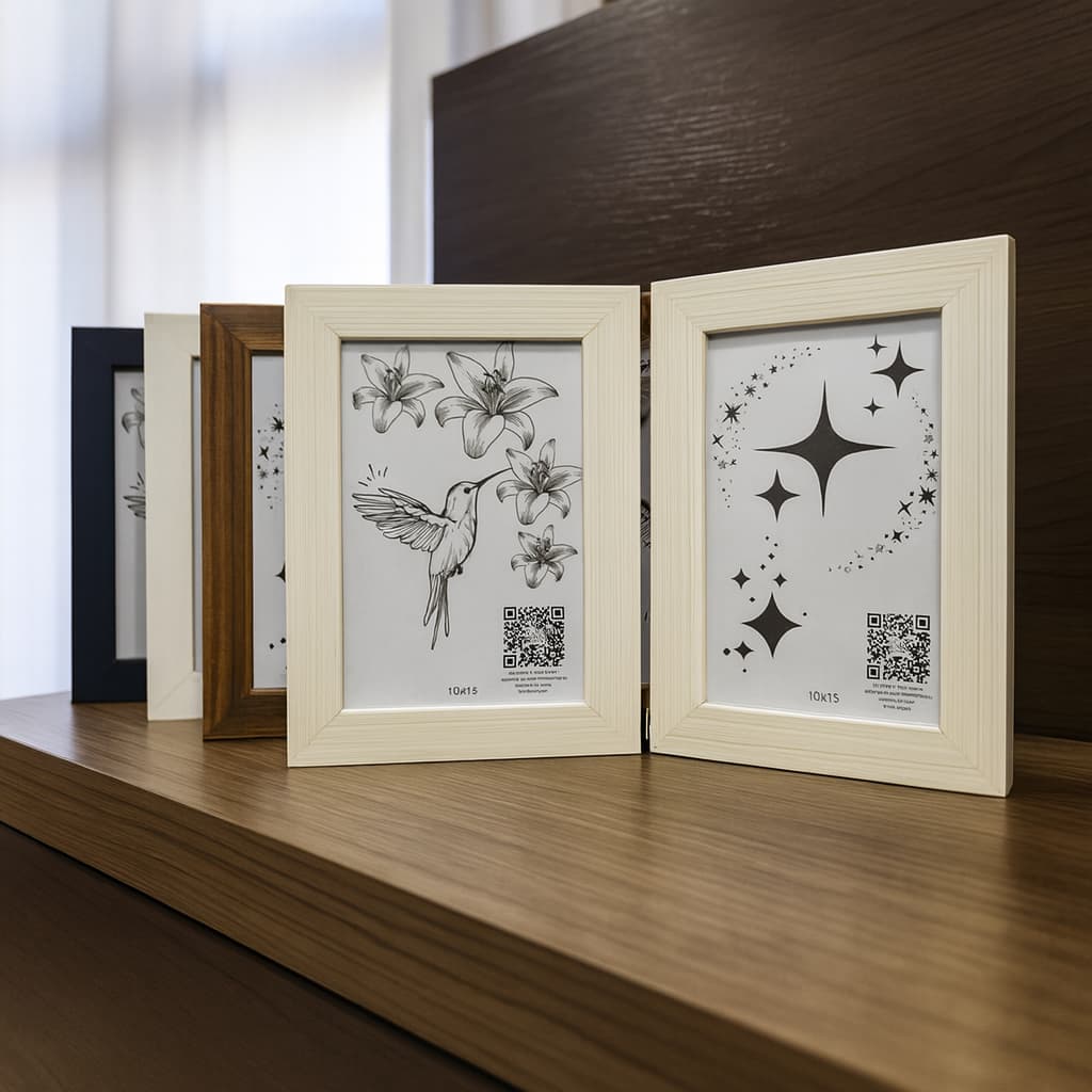 Porta Retrato Duplo 10x15 Madeira Preto Branco Marrom Bege Decoração Sala Rack Dobrável Moldura Foto