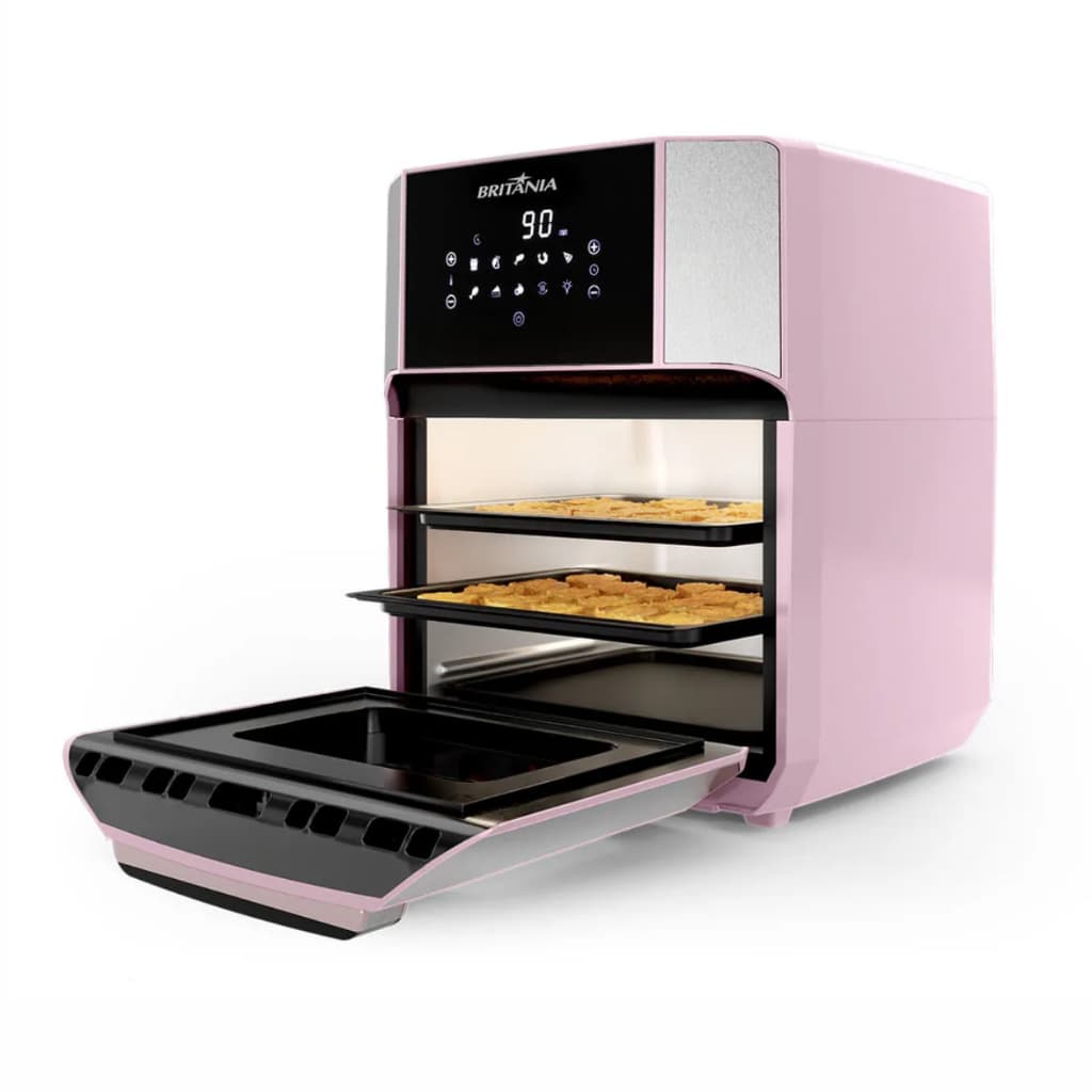 Fritadeira Air Fryer Oven Rosa Britânia 12L 1800W BFR2150RS 110V com bandejas de cozimento