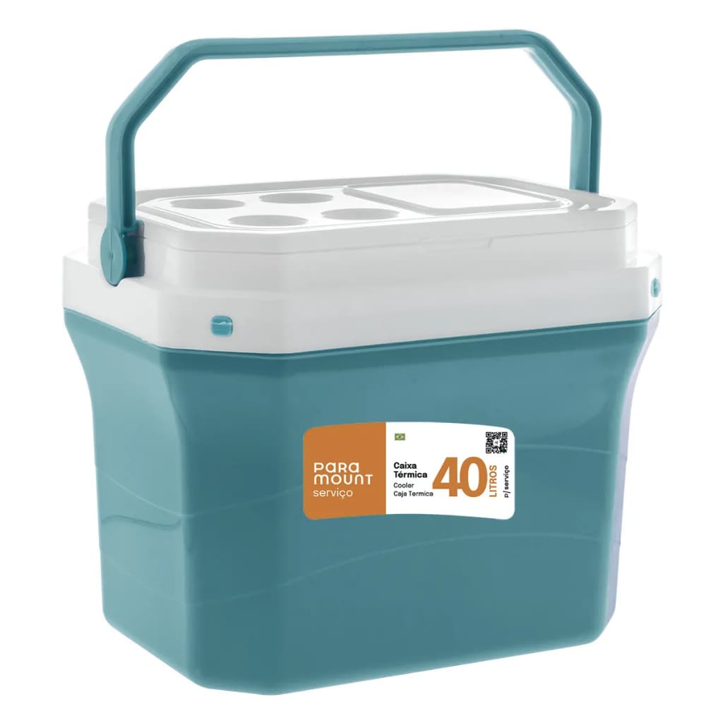 Caixa Térmica 40 Litros Portátil Para Bebidas com Alça Prática, Azul e Branco