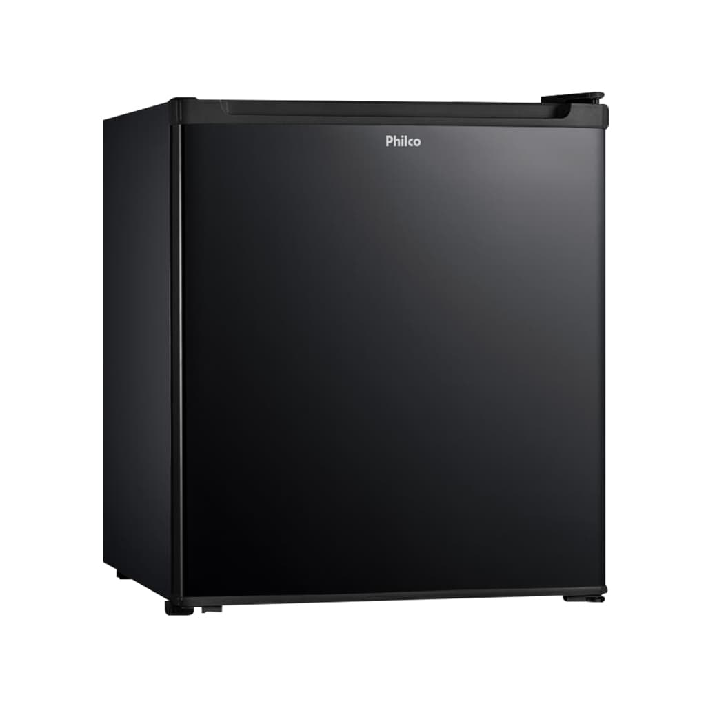 Frigorífico Philco 45L preto, frontal, fundo branco