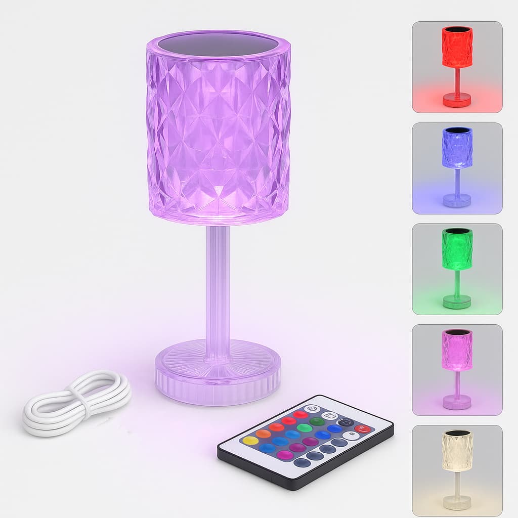 Luminária de Mesa RGB Recarregável com Controle Remoto 13 Cores Touch USB Portátil Quarto Cabeceira
