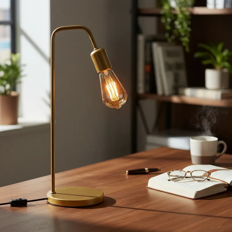 Luminária de mesa abajur dourada estilo retro vintage industrial moderno com base redonda
