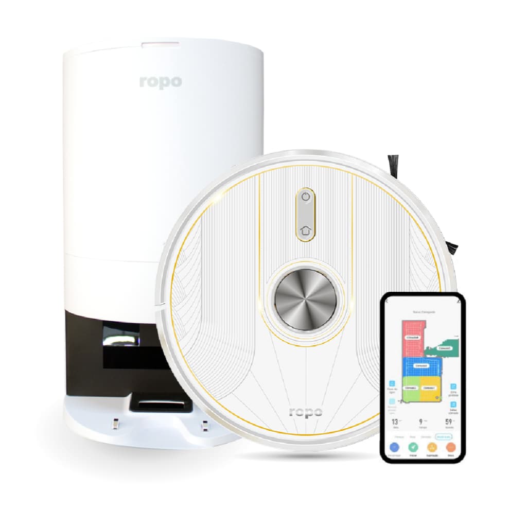 Robô Aspirador Ropo Glass 5 Pro Autolimpante com Esterilização UV 110V em fundo branco