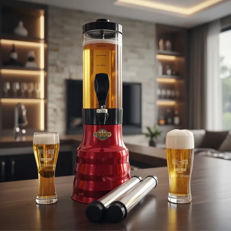 Torre Chopp 2 litros Base Giratória Copo Removível 2 refil Alumínio Use Chopeira Cervejeira