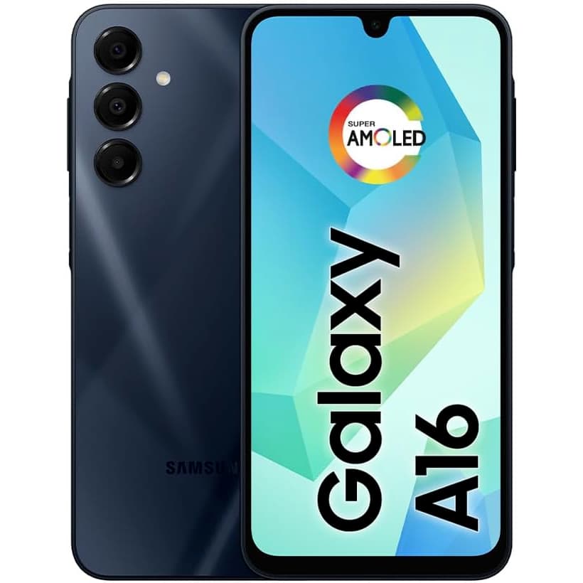 Smartphone Samsung Galaxy A16 com câmera quádrupla e tela AMOLED Super, cor azul escuro