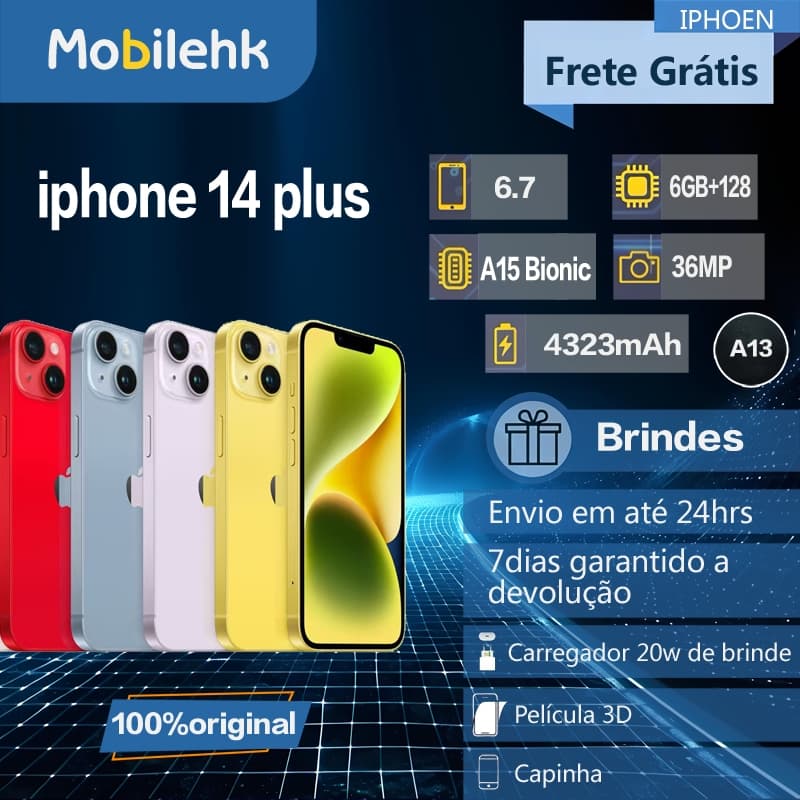 iPhone 14 Plus 128GB em várias cores com brindes e 100% original