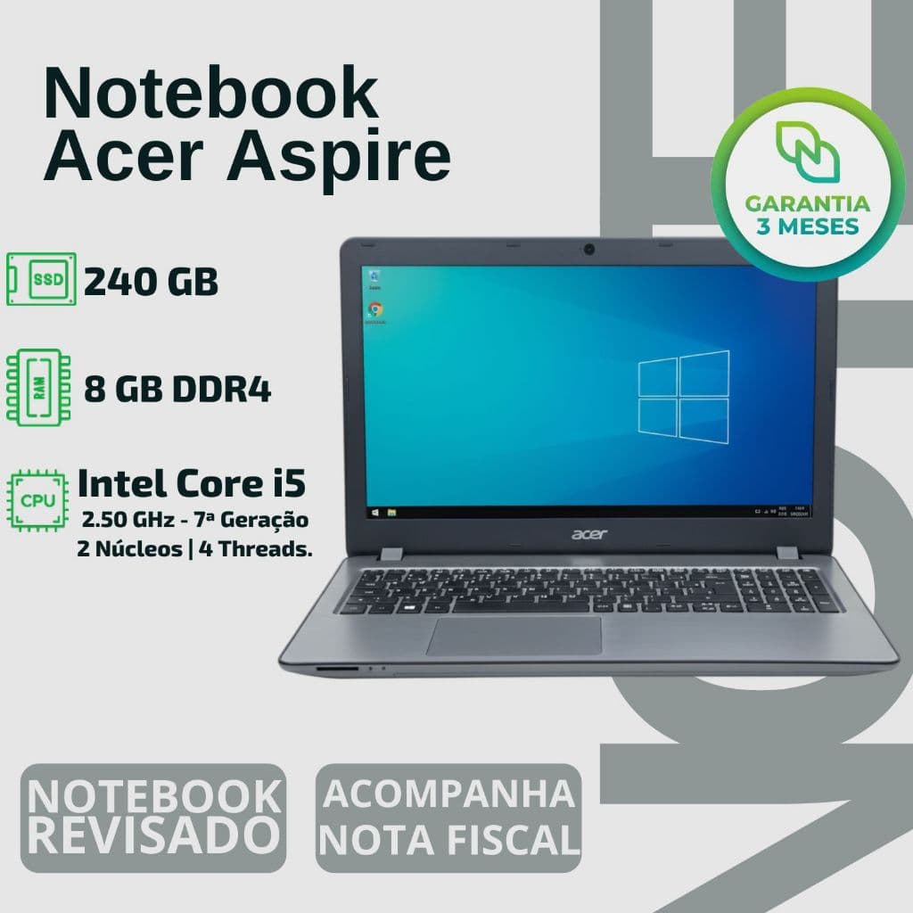 Notebook Acer 15,6" | Core I5 2.50 Ghz | 8gb Ram | Ssd 240gb - Trabalho, Faculdade, Jogos, Estudo, Escola, Revisado