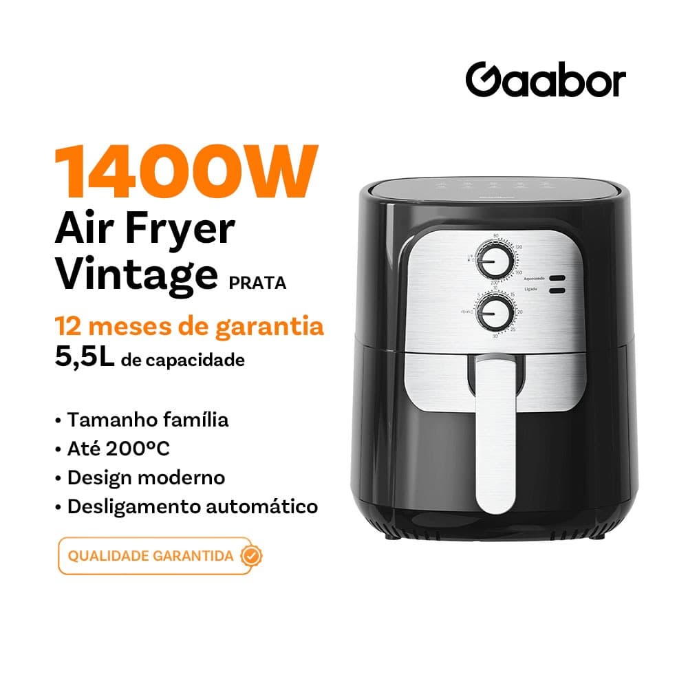 Fritadeira Elétrica Sem Óleo Gaabor Vintage 5,5L 1400W