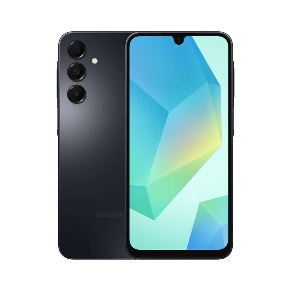 Smartphone Samsung Galaxy A16 5G 128GB cor preta, vista frontal e traseira