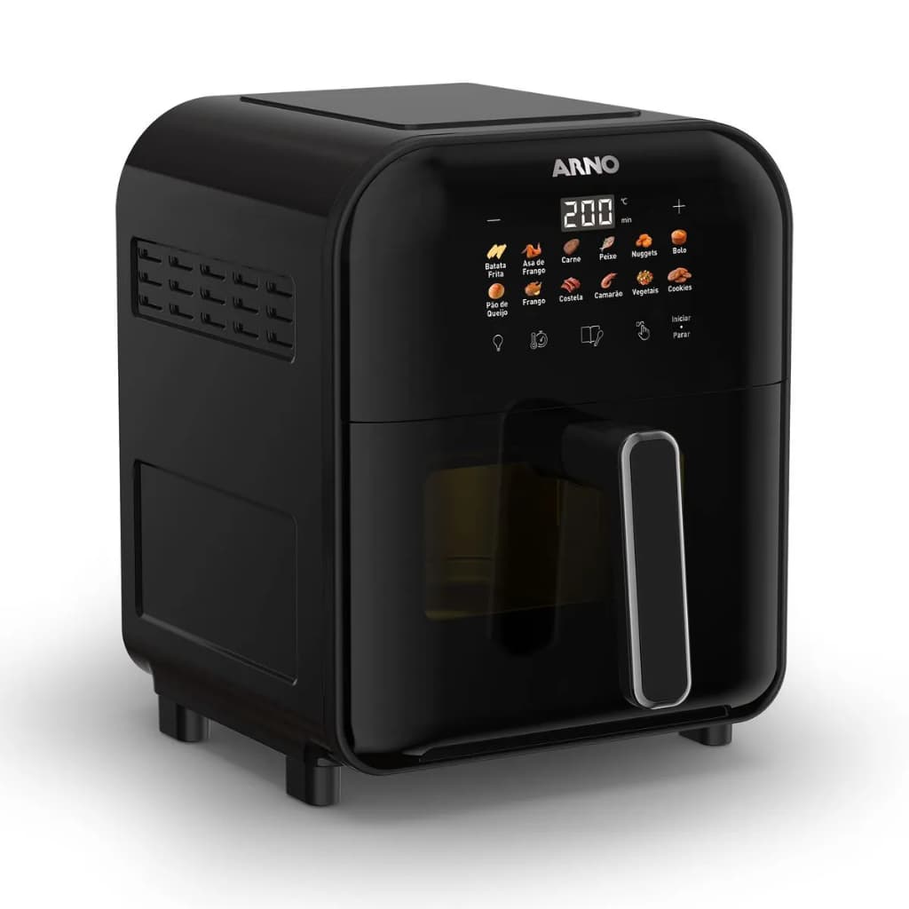 Fritadeira Air Fryer Arno Easy Fry Turbo 6L Preta com display digital e controles visíveis