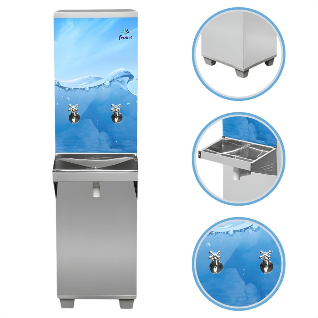 Bebedouro industrial refrigerado Frisbel 25 litros, 2 torneiras, aço inoxidável