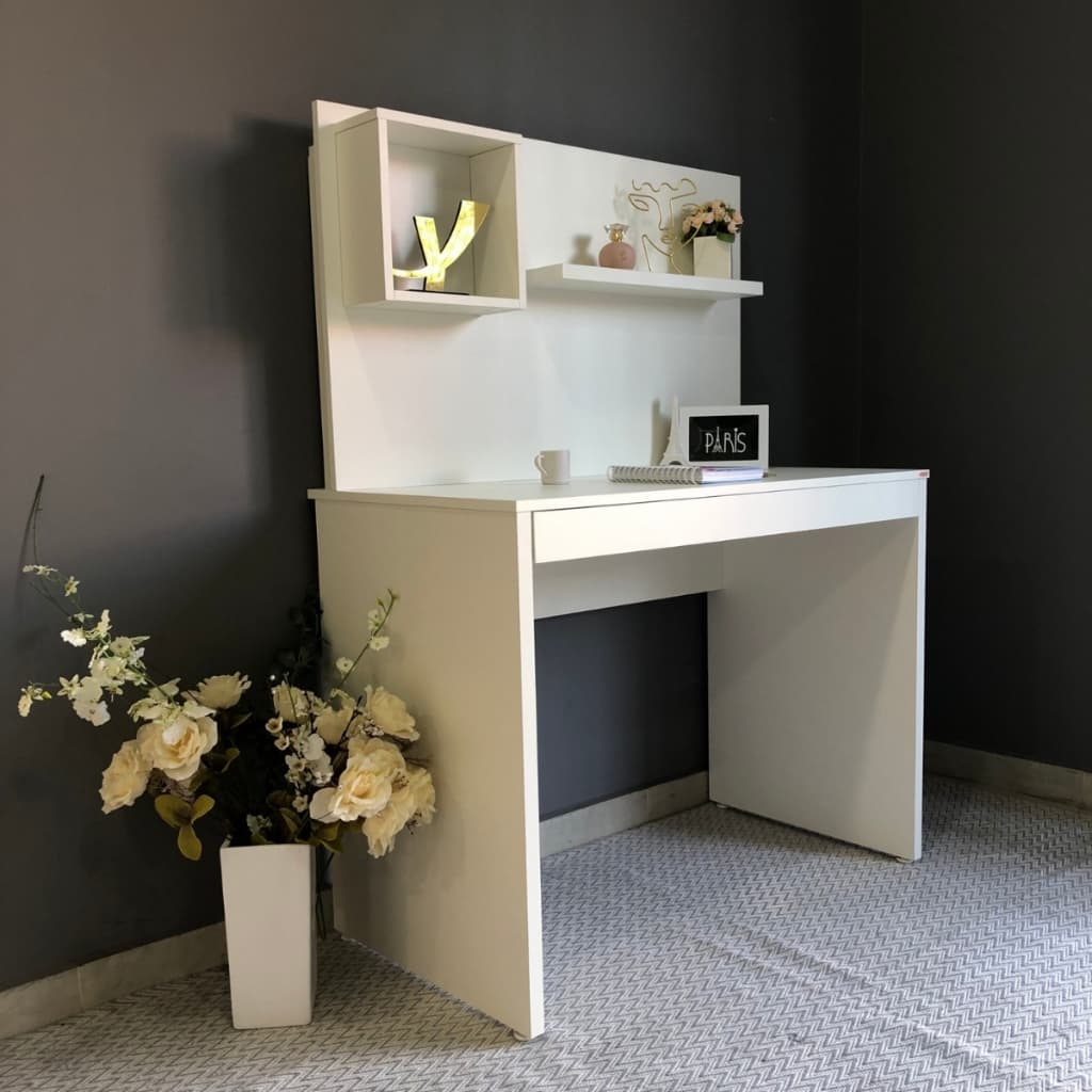 Escrivaninha com Gaveta e Painel com Prateleira e Nicho Design Minimalista Clean First