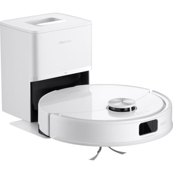 Robô aspirador Roborock Q7+ Max branco em ângulo frontal