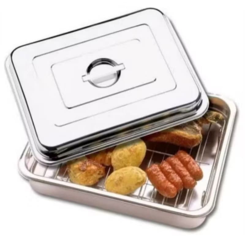 Assadeira Inox com Grelha e Tampa