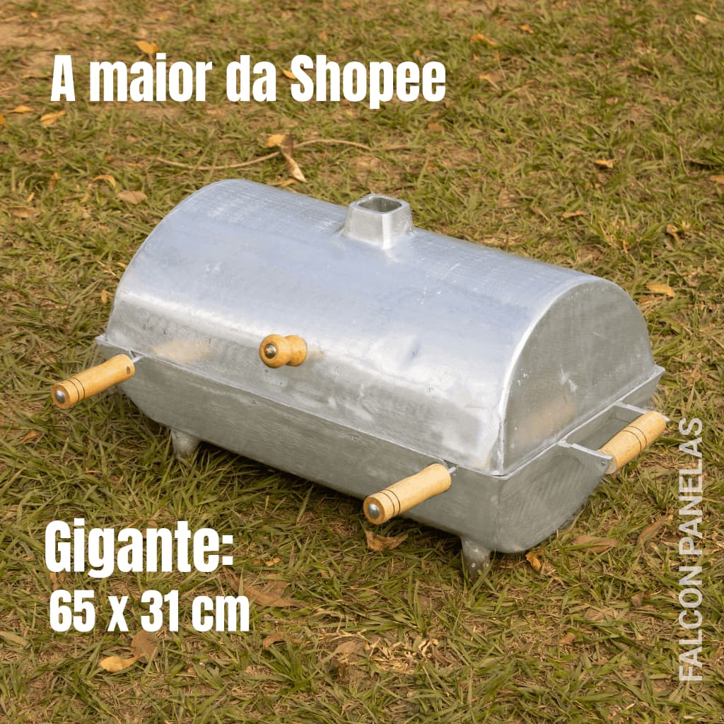 Churrasqueira gigante em alumínio com grelha em madeira, 65 x 31 cm
