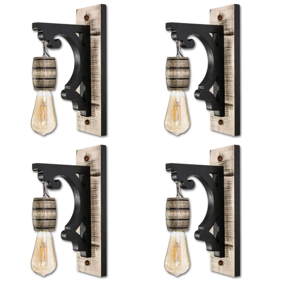 Kit 4 luminárias de parede retrô vintage madeira rústica preto