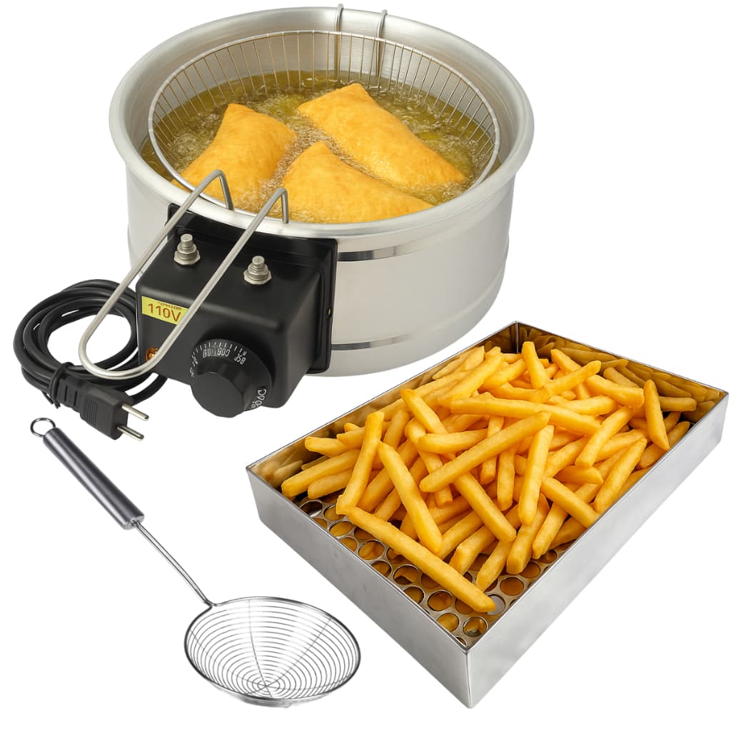 Fritadeira Elétrica de Pastel Tacho Redonda 5L com Escorredor e Escumadeira Inox