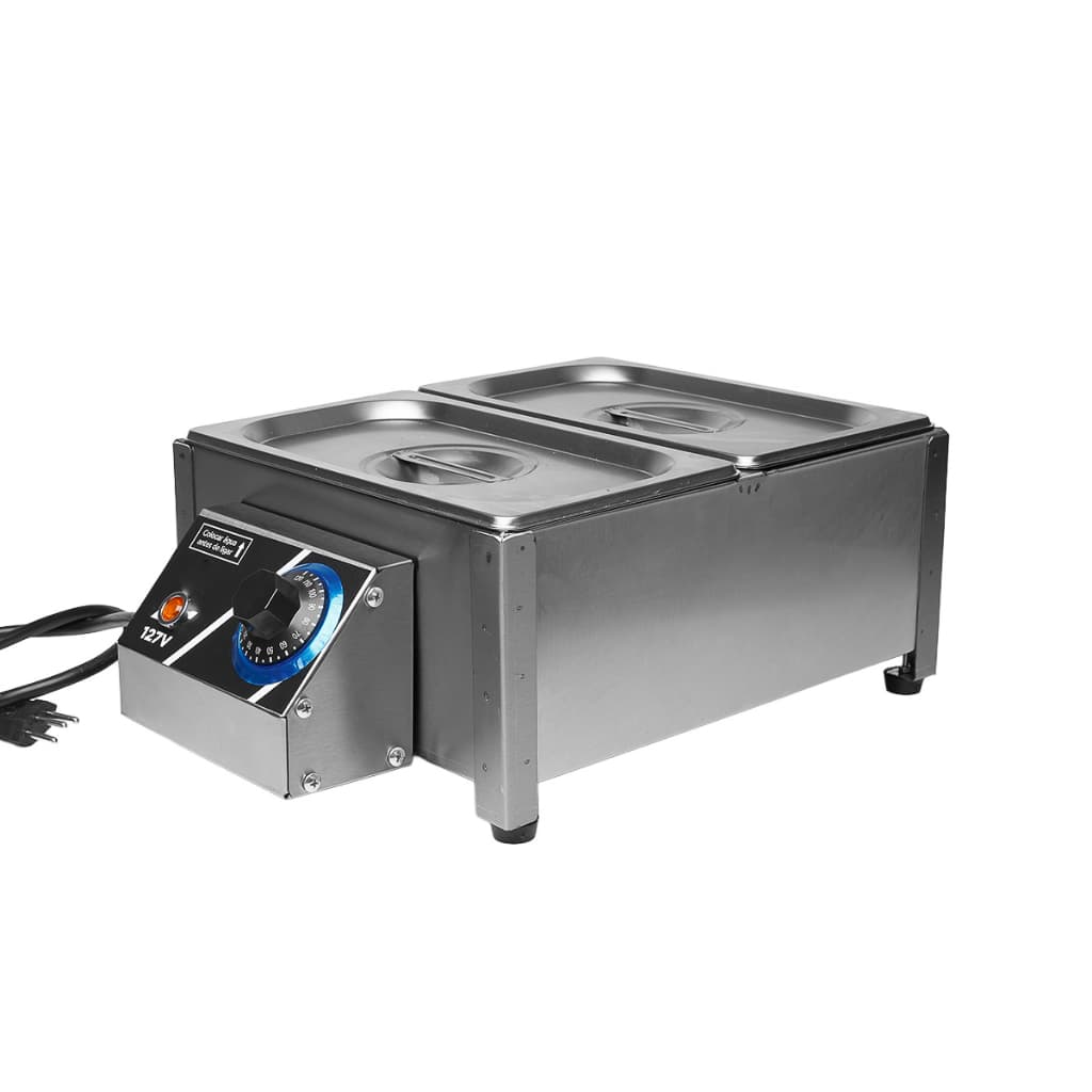 Derretedeira rechaud 5 Kg Em Inox 2 Cubas Em Inox Com Tampas Estampadas