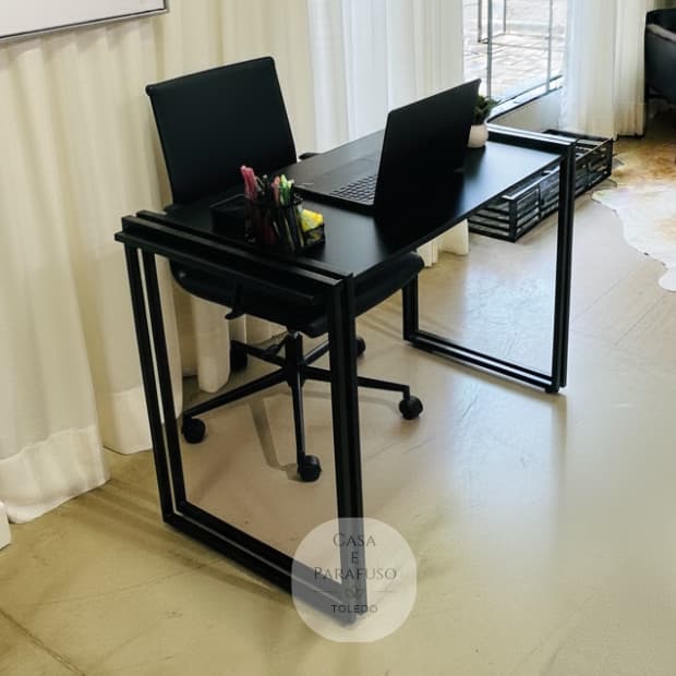 Mesa Escritório Industrial com Estrutura Metálica Reforçada , Escrivaninha Estudo Home Office-103