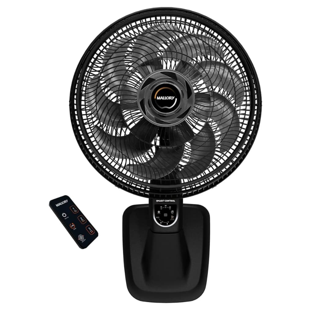 Ventilador de parede preto Mallory com controle remoto, 15 pás, 127V