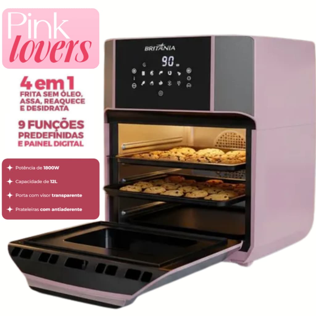 Fritadeira Air Fryer Oven BFR2150RS Britânia 12 Litros 1800W Rosa 127V com cookies