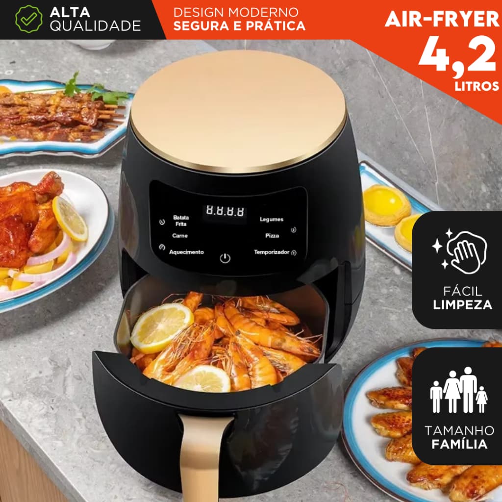 Fritadeira de Ar SHEFA 4,2 Litros 1500W, Digital, Sem Óleo, Timer, Antiaderente, Fácil Limpeza