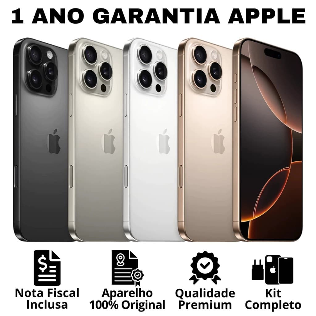 iPhone 16 Pro Max em cinco cores com garantia Apple