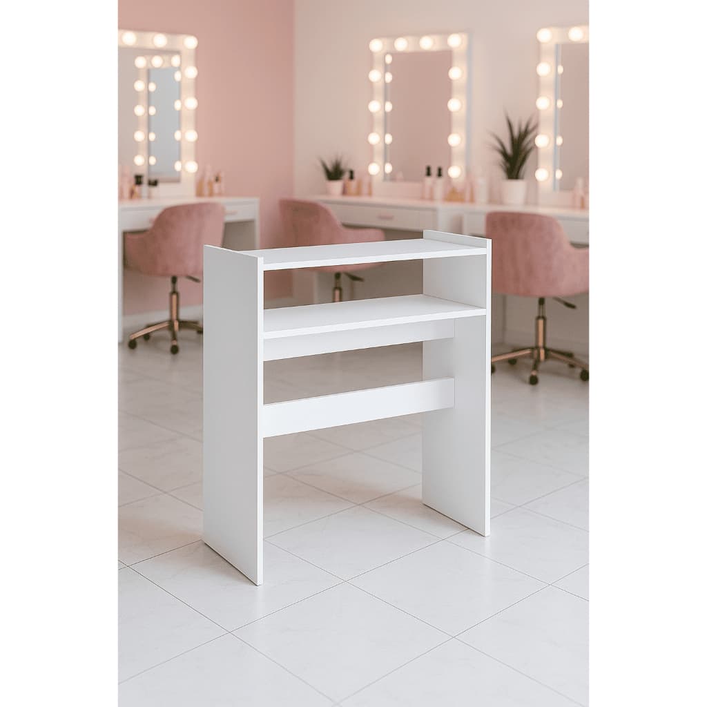 Mesa para Manicure Branca com Suporte Organizador em Salão de Beleza