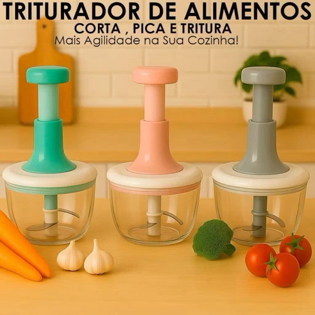 Processador Triturador De Alimentos Cozinha Manual 3 Lâminas Inox Afiadas 1,5 Litros Cortador