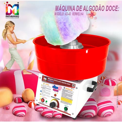 Máquina de Algodão Doce Vermelha e Branca, Modelo AD-43, Ideal para Festas e Eventos