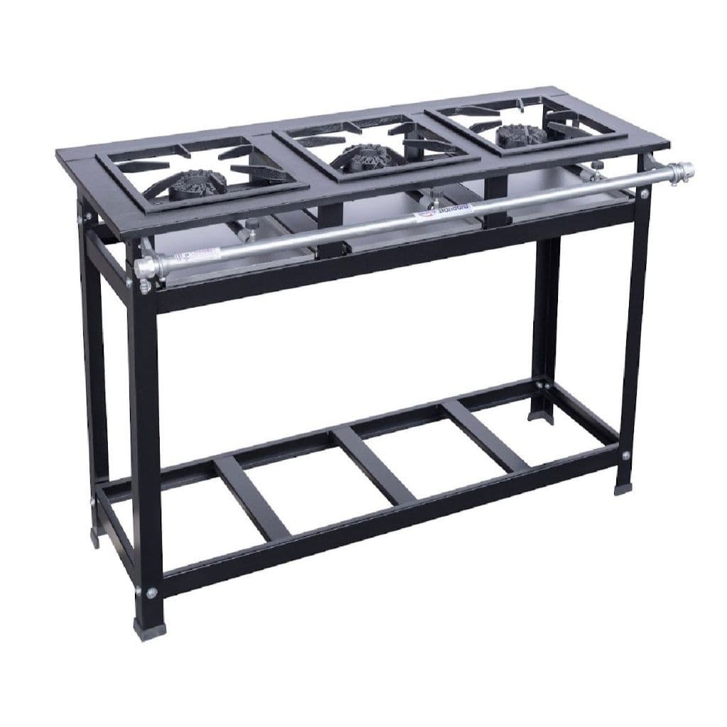 Fogão industrial 3 bocas aço cristal alta pressão 30x30 a gás perfil 5