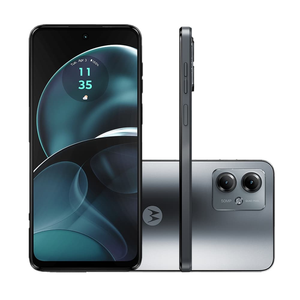 Motorola Moto G14, smartphone com tela de 6.5'' e câmera dupla, cor prata metálica