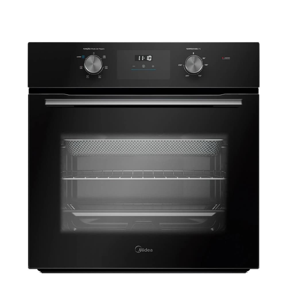 Forno elétrico de embutir preto Midea com display digital e interior vazio
