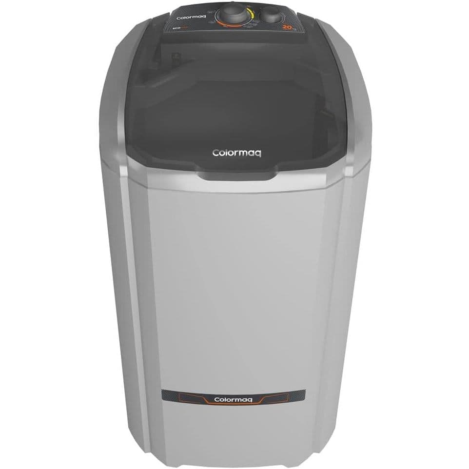 Máquina de Lavar Roupa Semi Automática Colormaq LCS20 Prata 220v, design cilíndrico, controles superiores, logotipo Colormaq, fundo branco.