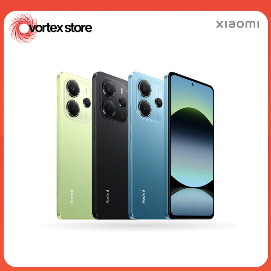 Xiaomi Redmi Note 14 4G em quatro cores: verde, preto, azul e vista frontal