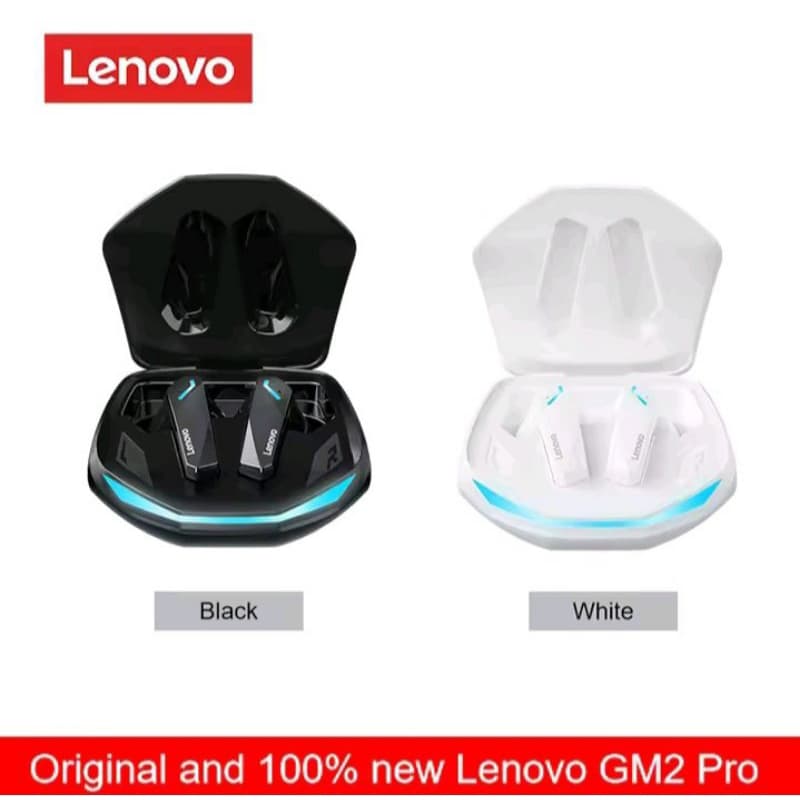 Fones de ouvido sem fio Lenovo GM2 Pro em caixas de carregamento preta e branca