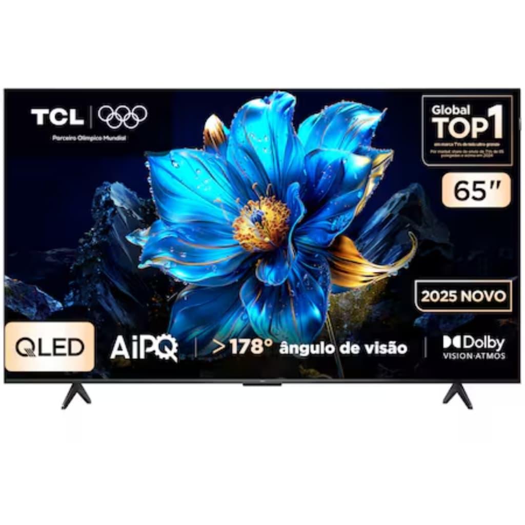 Smart TV TCL 65 polegadas QLED 4K Ultra HD com logotipo dos Jogos Olímpicos