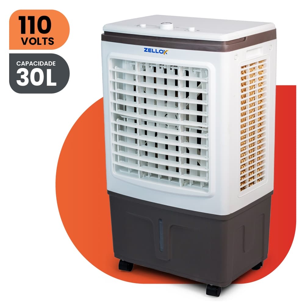 Climatizador De Ar Portátil Zellox ZLX-30A 4 em 1 Branco Umidificador Purificador Ventilador - 110V