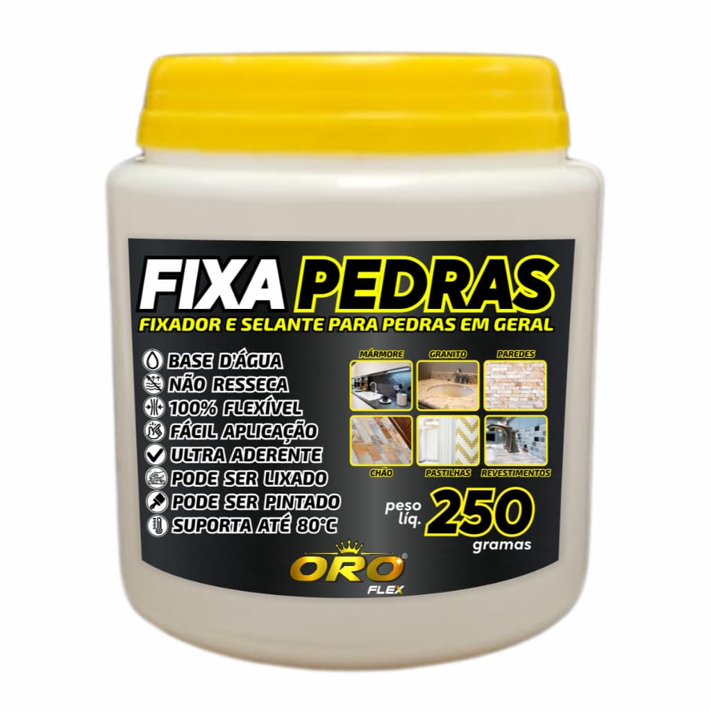 Selante e Cola PRETA p/ colar FIXA PEDRAS de marmore, pedras pretas, jardim, decoração 250GR OROFLEX