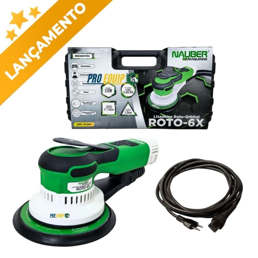 Lançamento Lixadeira Brushless Roto-orbital Nauber Roto-6x Verde 220v 50 Hz/ 60 Hz