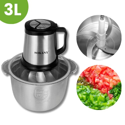 Processador Triturador de Alimentos 3L Inox 500W - Moedor Elétrico para Carne, Legumes, Verduras