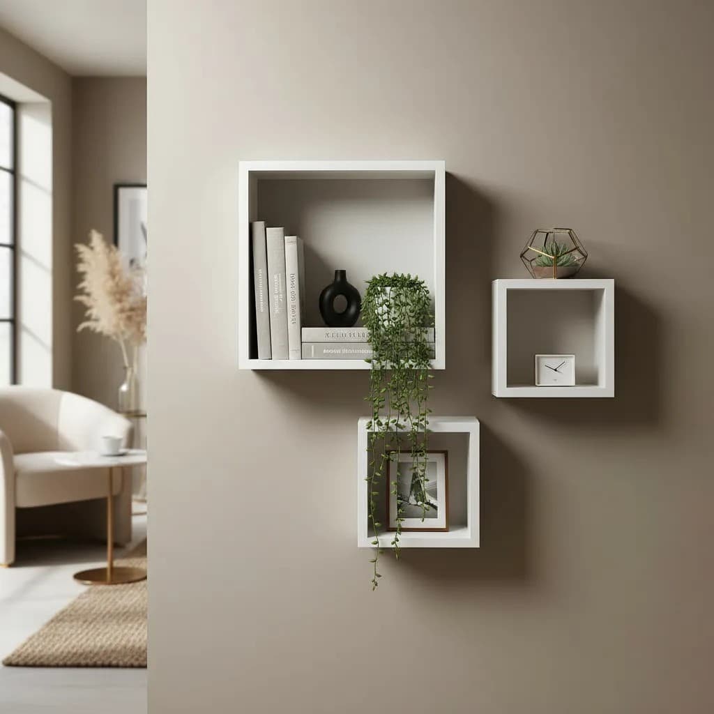 Kit 03 Nichos Brancos MDF para Decoração com Livros, Plantas e Relógio