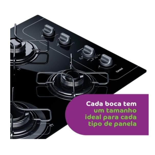 Cooktop 4 bocas com controle fácil e acendimento automático - Tampo de Vidro BIVOLT