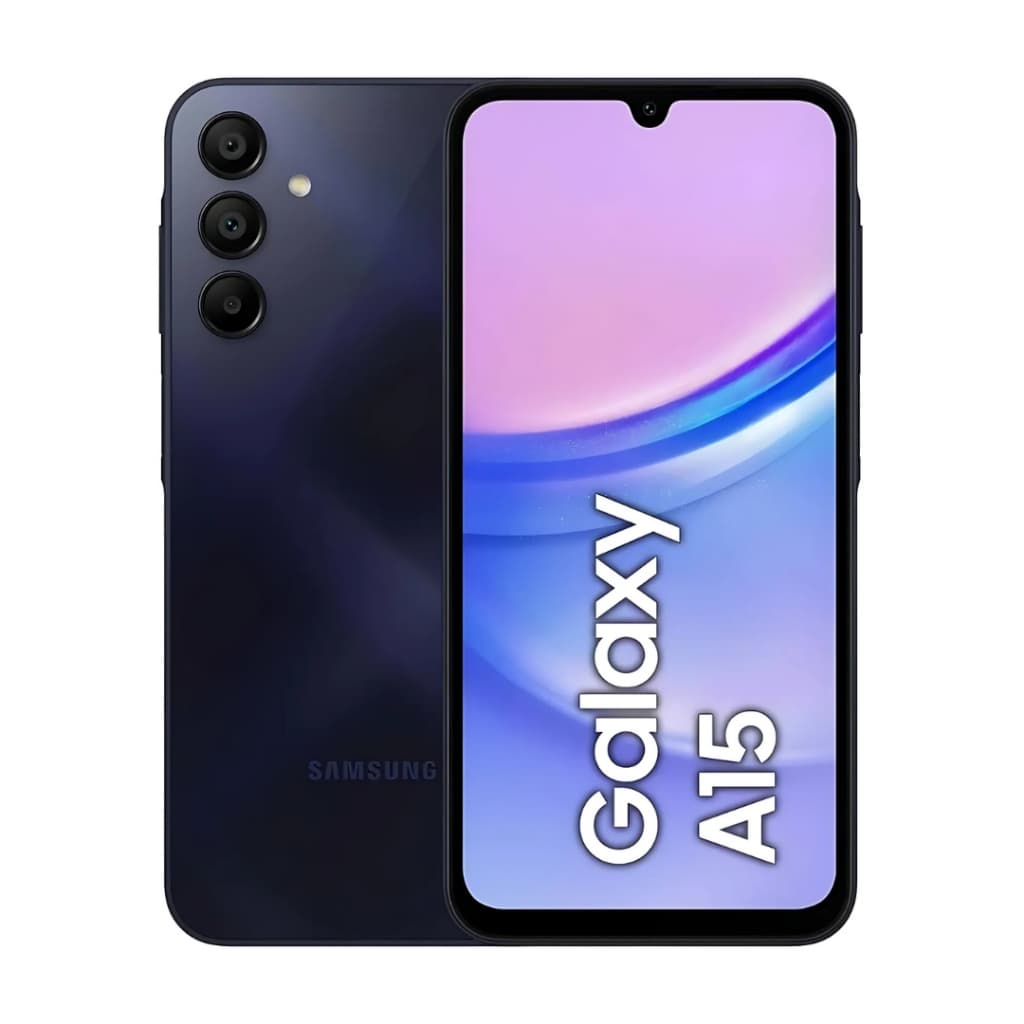 Smartphone Samsung Galaxy A15 4G 128GB/4GB RAM - Imagem frontal mostrando a tela e câmera tripla