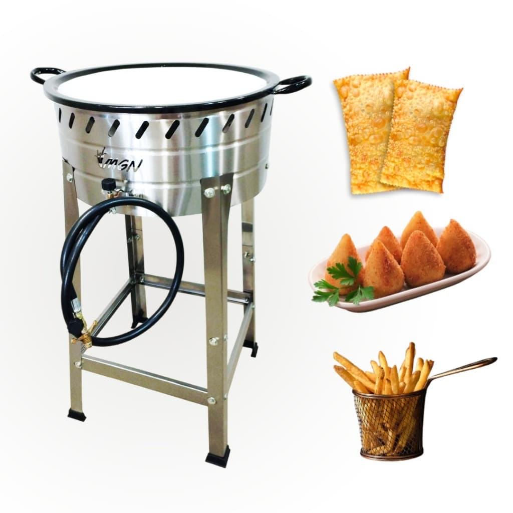 Fritador de pastel profissional industrial a gás com produtos fritos
